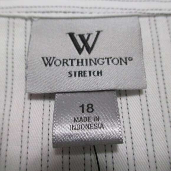 Worthington top NEW button down stretch, white w/black vertical lines size 18 - Picture 2 of 11